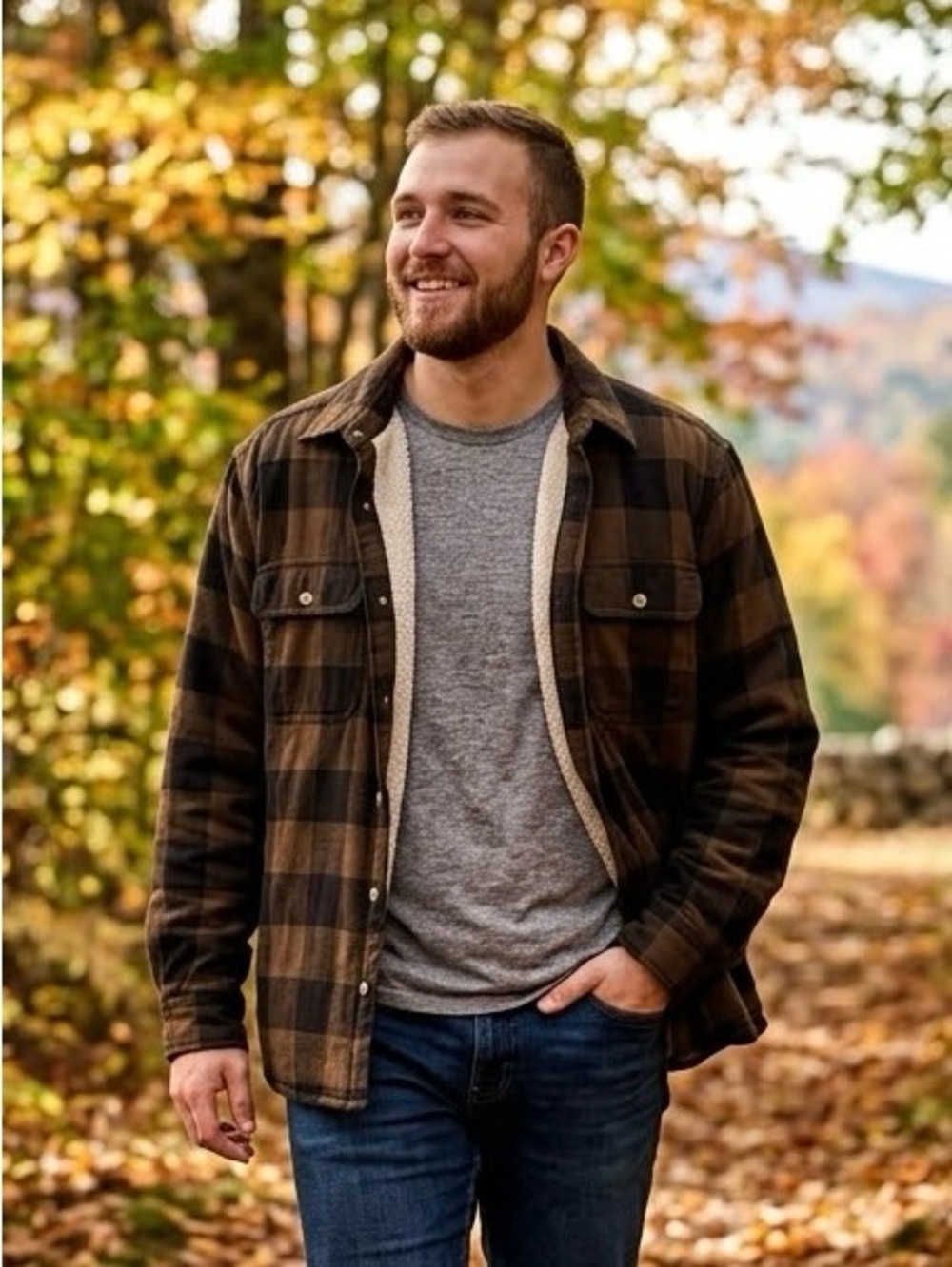 RedHead Men's Medium Sherpa Lined Buffalo Plaid Flannel Shirt Jacket Brown Black